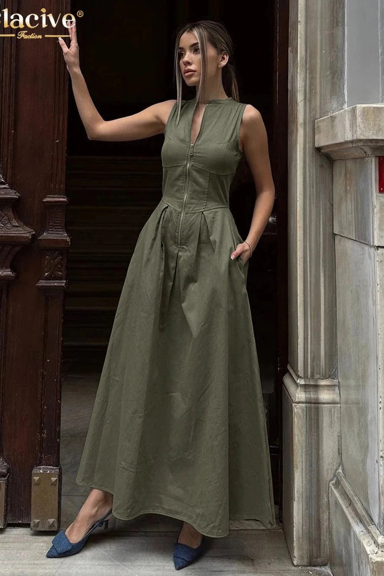 O-Neck Sleeveless Maxi Dress