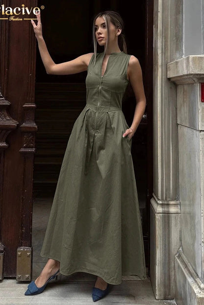 O-Neck Sleeveless Maxi Dress