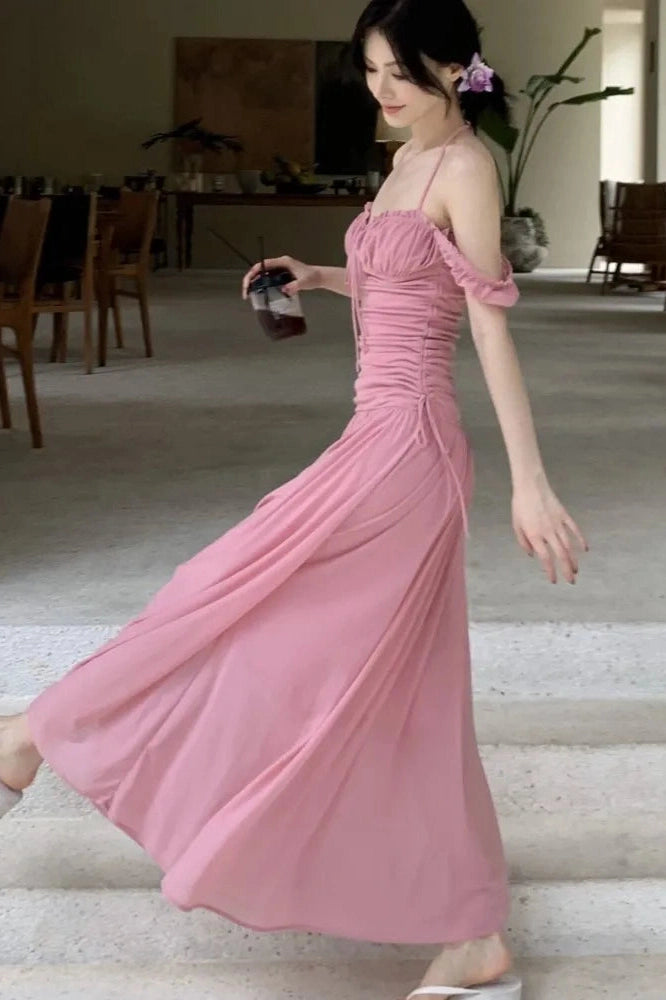 Off Shoulder Square Collar Maxi Dress