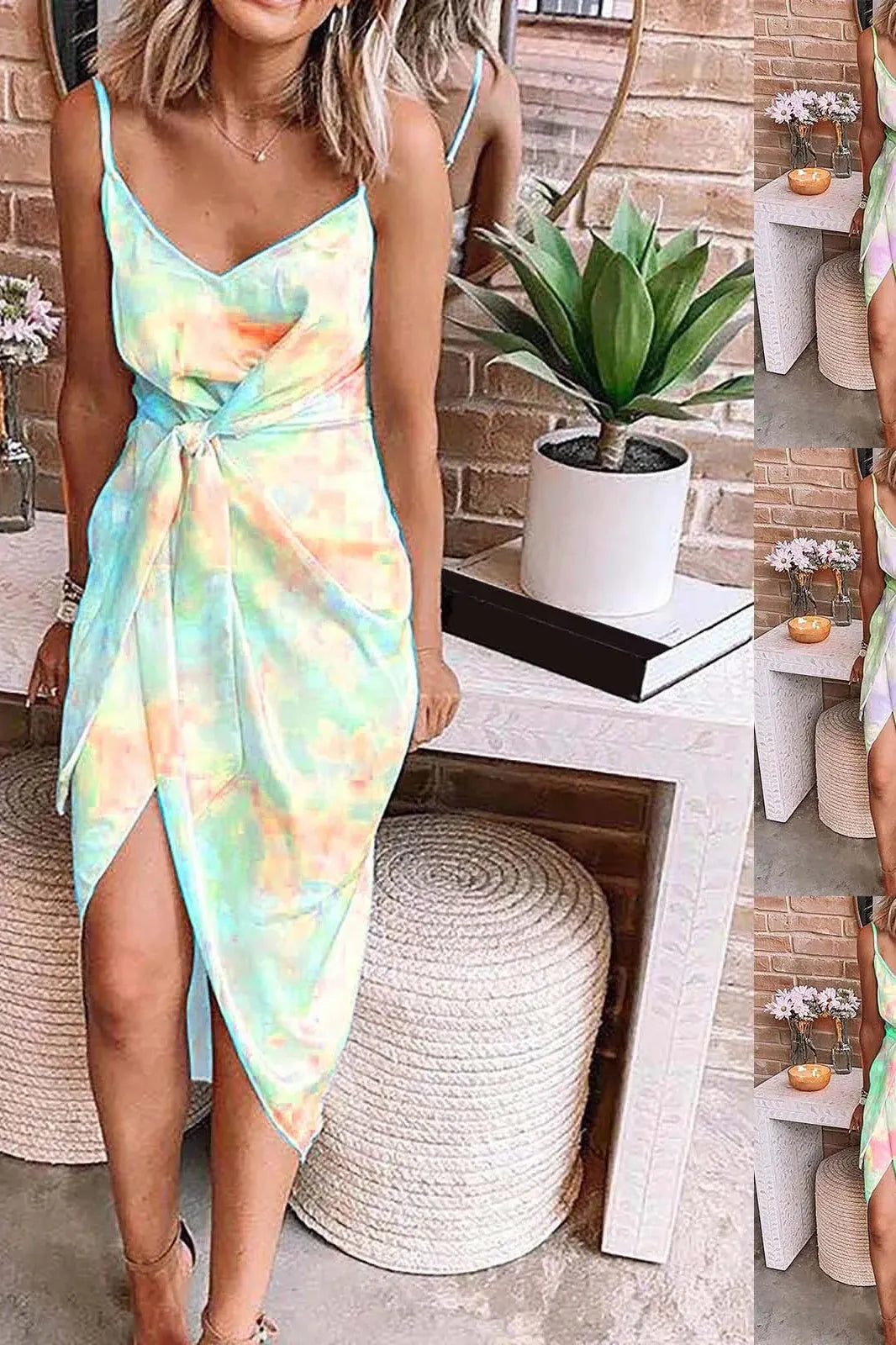 Tie-Dye Lace-Up A-Line Midi Dress