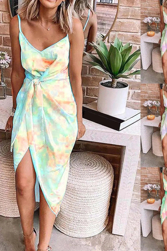 Tie-Dye Lace-Up A-Line Midi Dress