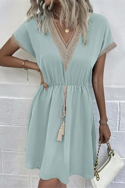 V Neck Sundress Lace Stitching Midi Dress