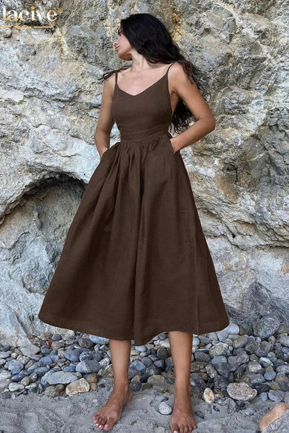 Cotton Sleeveless Midi Dress