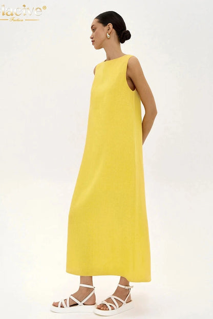 Elegant O-Neck Sleeveless Maxi Dress