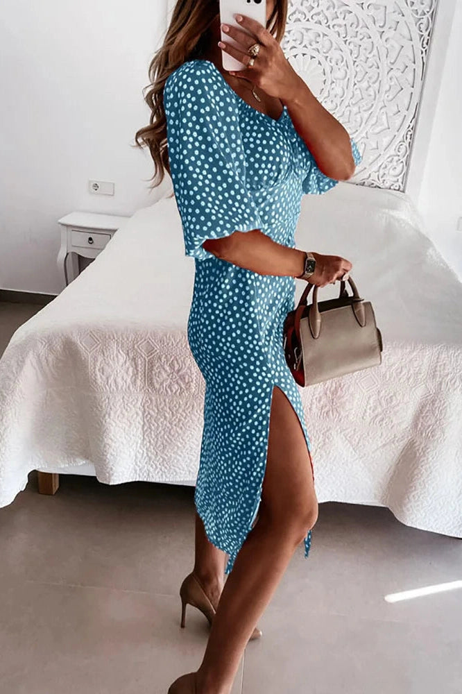 Elegant Printed Half Sleeves Midi Dress