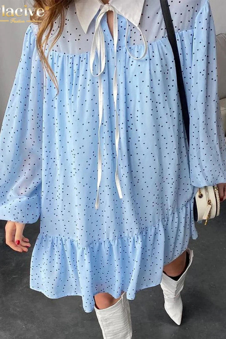 Elegant Print Long Sleeve Mini Dress