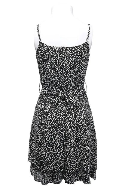 Deep V-Neck Dot Print Mini Dress