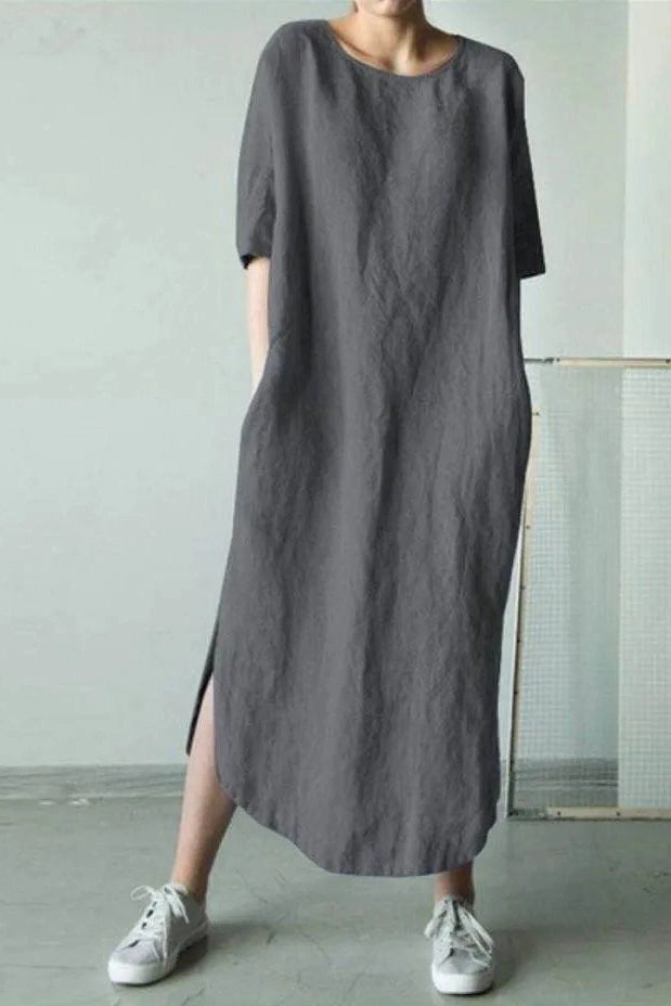 Loose Cotton  Short Sleeves Maxi Dress