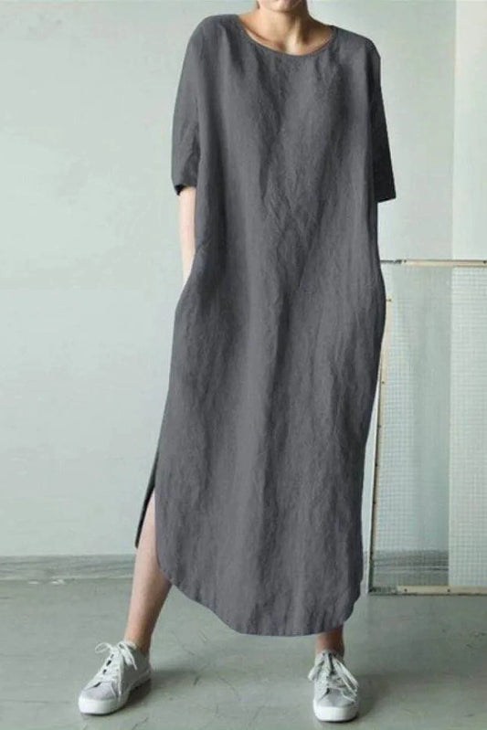 Loose Cotton  Short Sleeves Maxi Dress