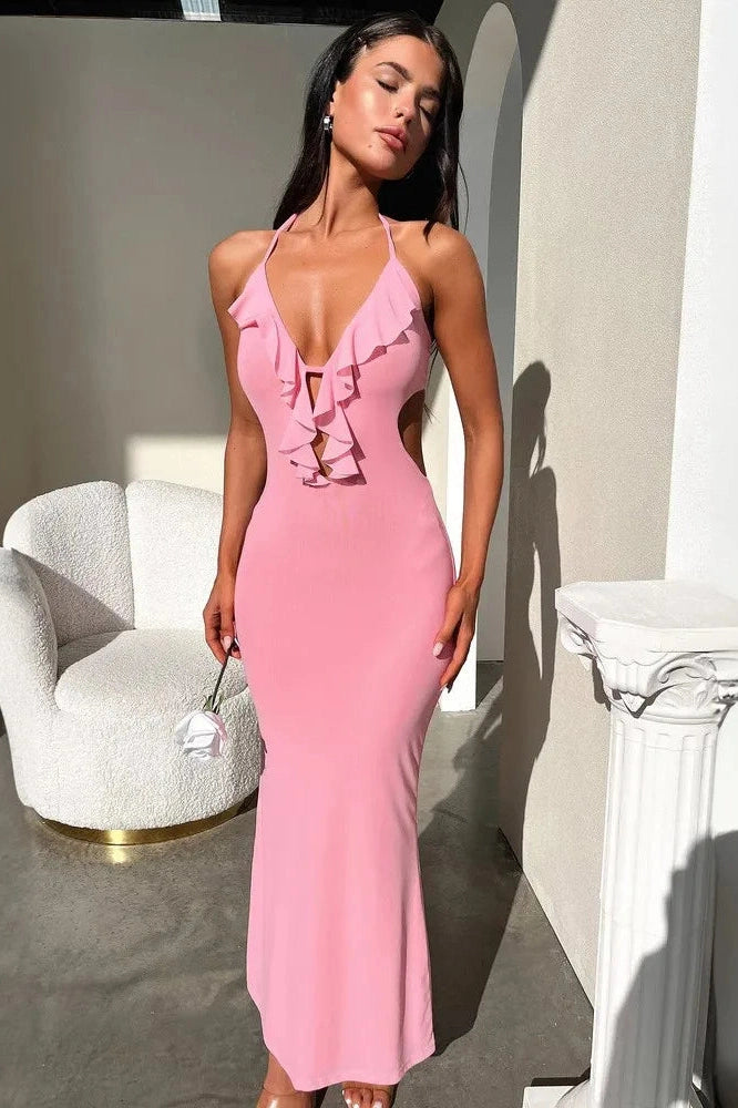 V-Neck Backless Bodycon Maxi Dress