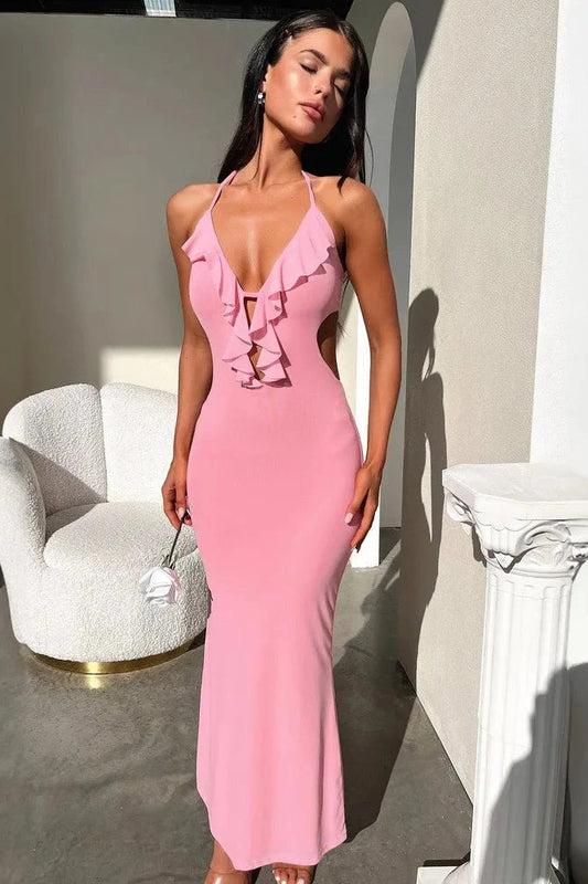 V-Neck Backless Bodycon Maxi Dress