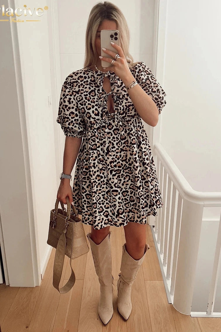 O-Neck Short Sleeve Mini Dress