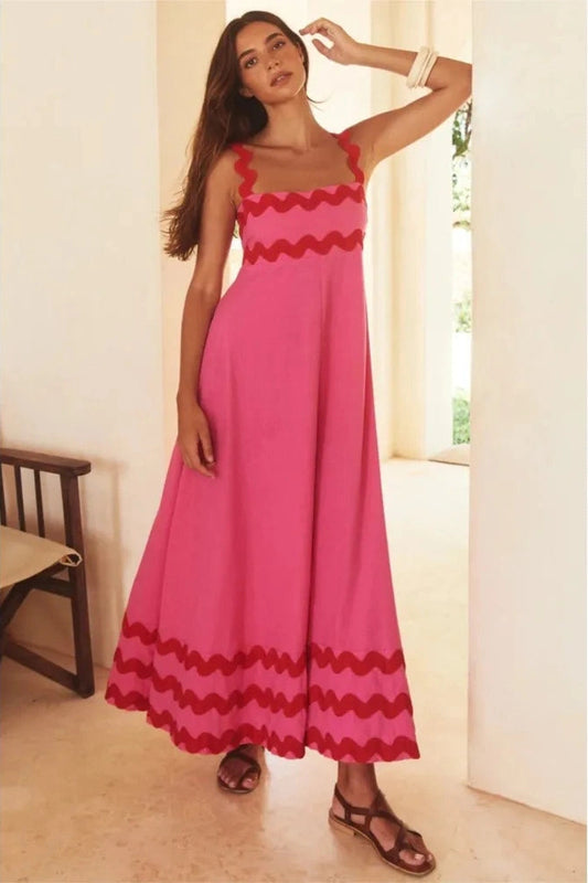 Backless Printed Spaghetti Strap Maxi Dress