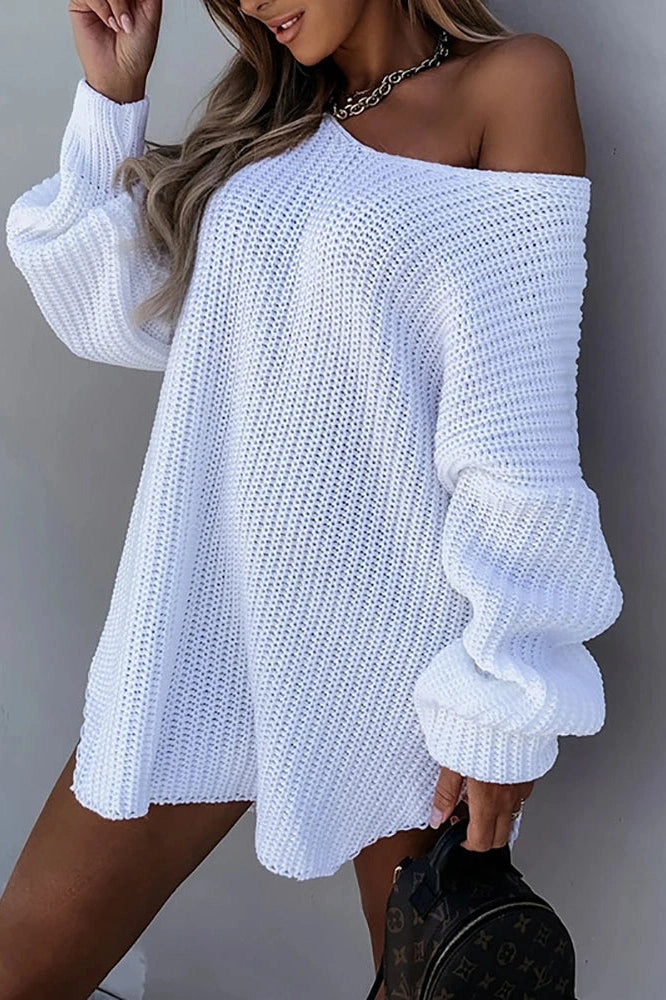 Long Sleeve V-Neck Loose Mini Dress