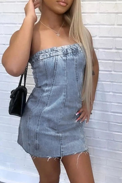 Elegant Backless Jeans Short Dress