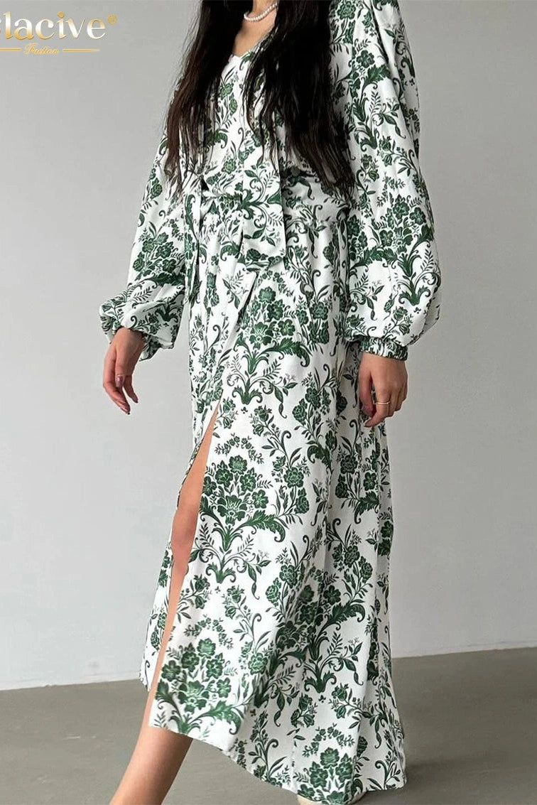 V-Neck Long Sleeve Maxi Dress