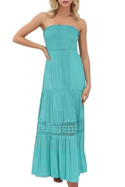 Elegant Backless Lace Trim Maxi Dress