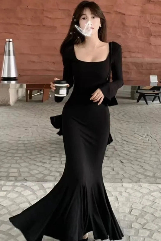 Elegant Square Collar Maxi Dress