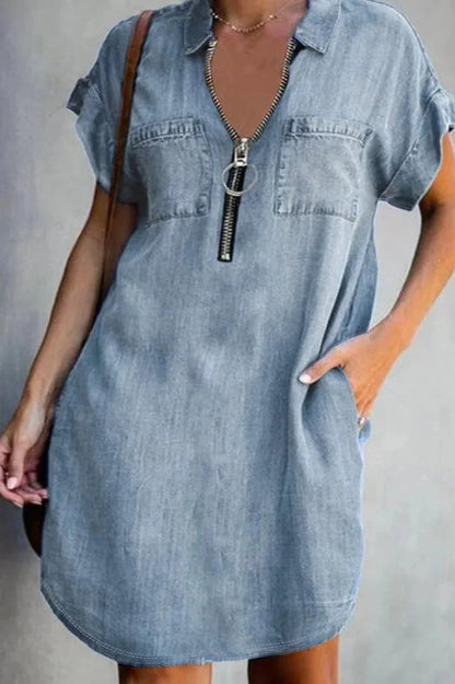 Elegant  Short Sleeves Loose Mini Dress