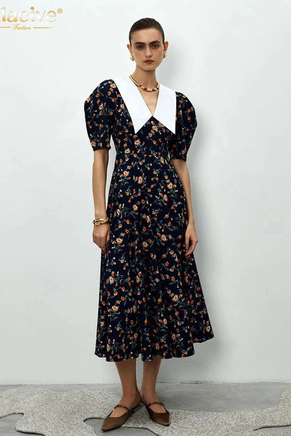 Elegant Print Short Sleeve Maxi Dress