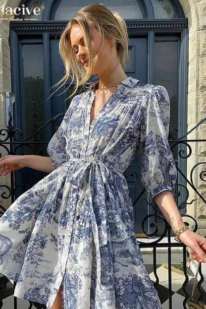 Printed Three-Quarter Sleeve Mini Dress