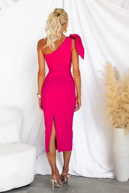 Elegant One-Shoulder Bodycon Midi Dress