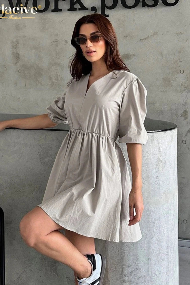 V-Neck Half Sleeve Mini Dress