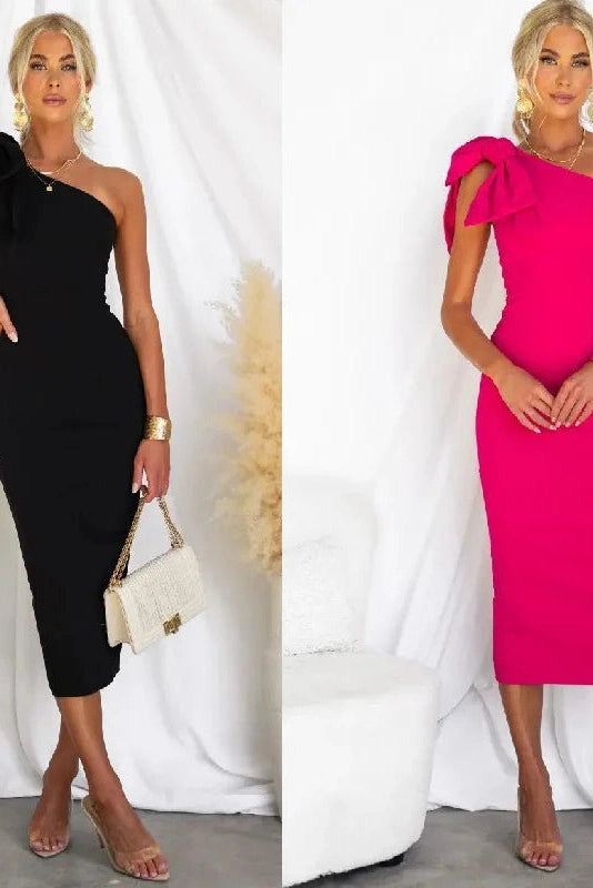 Elegant One-Shoulder Bodycon Midi Dress