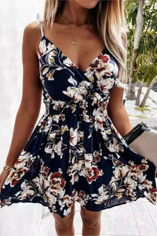 Floral Print V-Neck Mini Dress