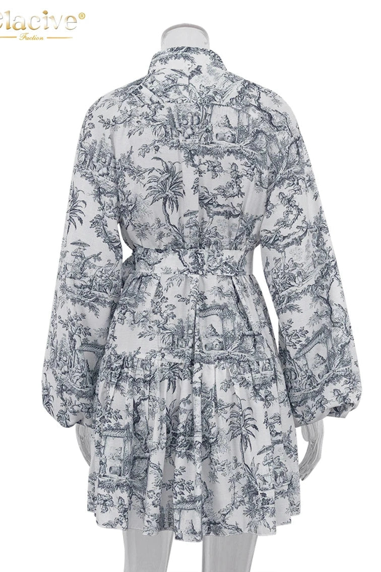 Elegant Print Puff Sleeve Mini Dress