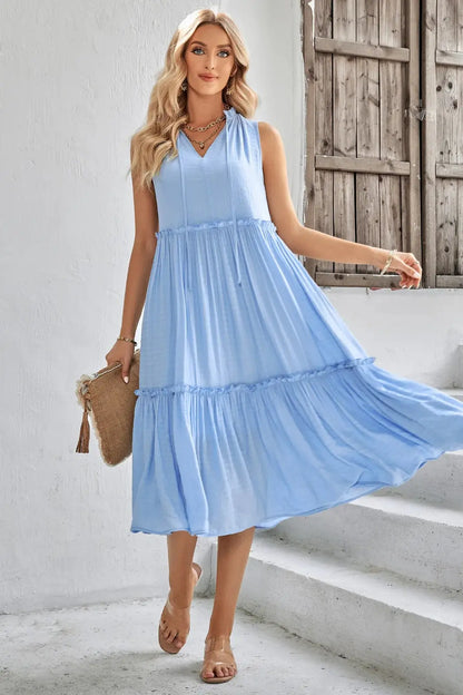 Casual V-neck Sleeveless Fresh Loose Midi Dress