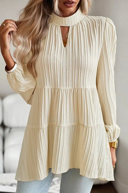 Elegant Turtleneck Puff Sleeve Solid Shirt