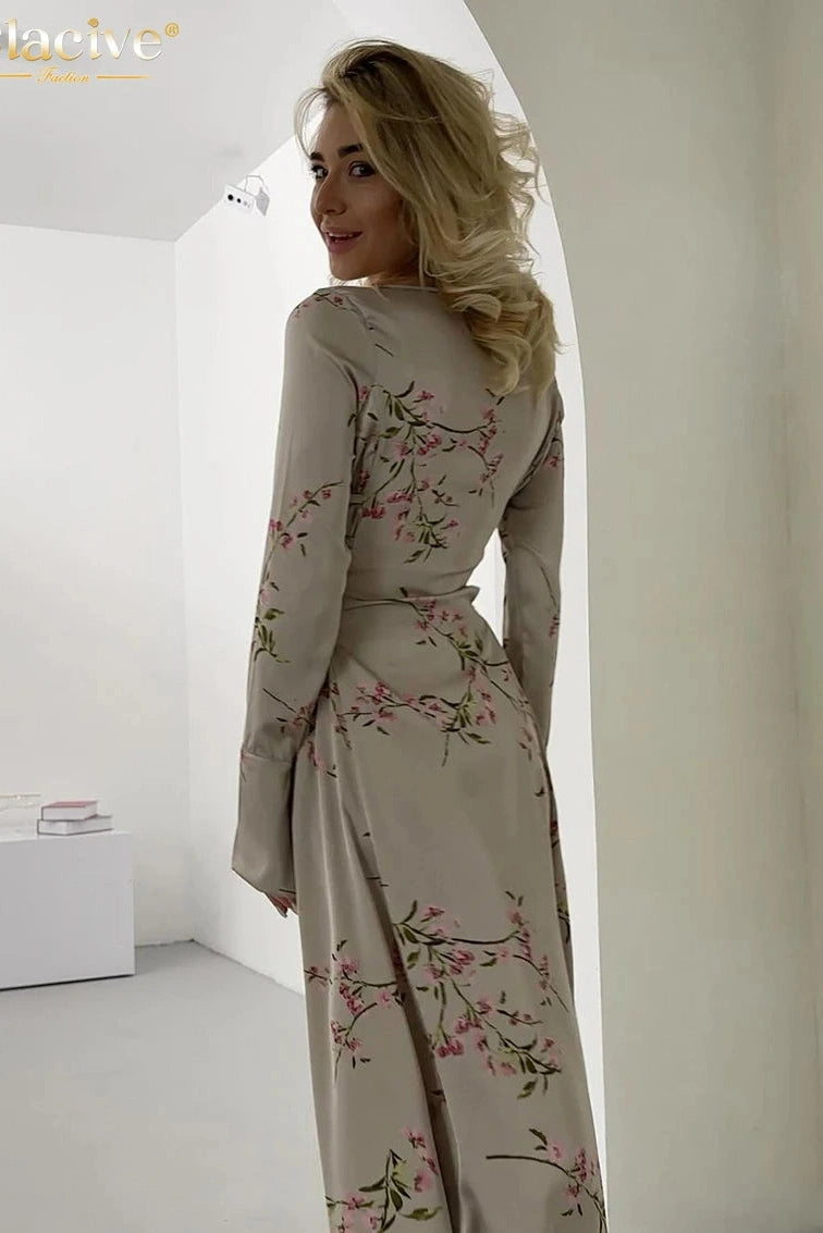 O-Neck Long Sleeve Midi Dress