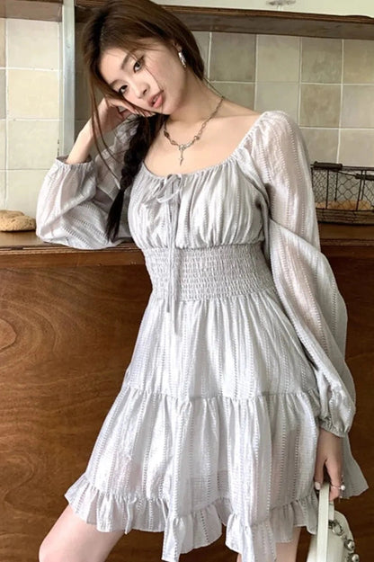 Lantern Sleeves High Waist Mini Dress