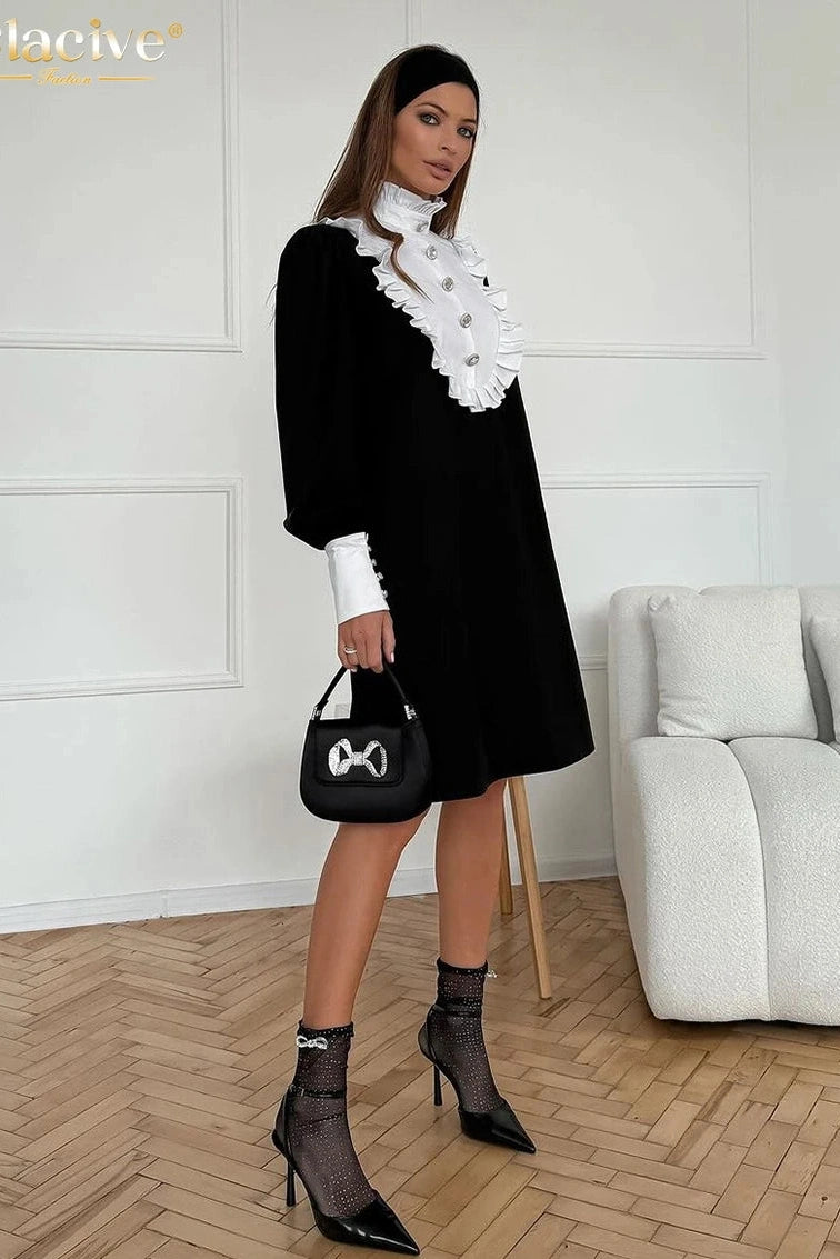 Elegant Cotton Long  Sleeve Mini Dress