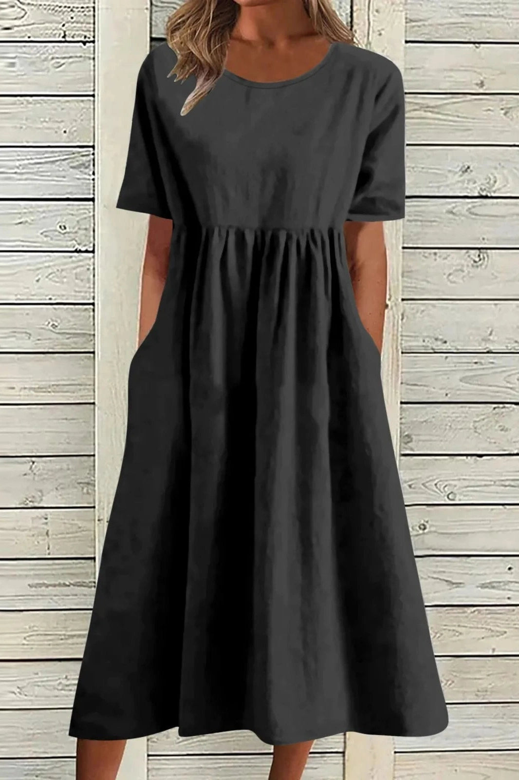 Short Sleeve O Neck Pocket Maxi Dress