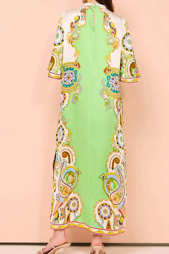 Printed O-Neck Half Sleeve Maxi Dress