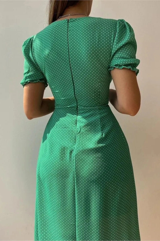 Elegant V-Neck Short Sleeve Midi Dress