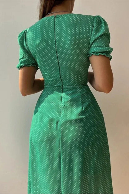 Elegant V-Neck Short Sleeve Midi Dress