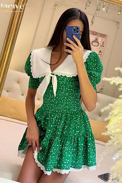 Elegant Print Short Sleeve Mini Dress