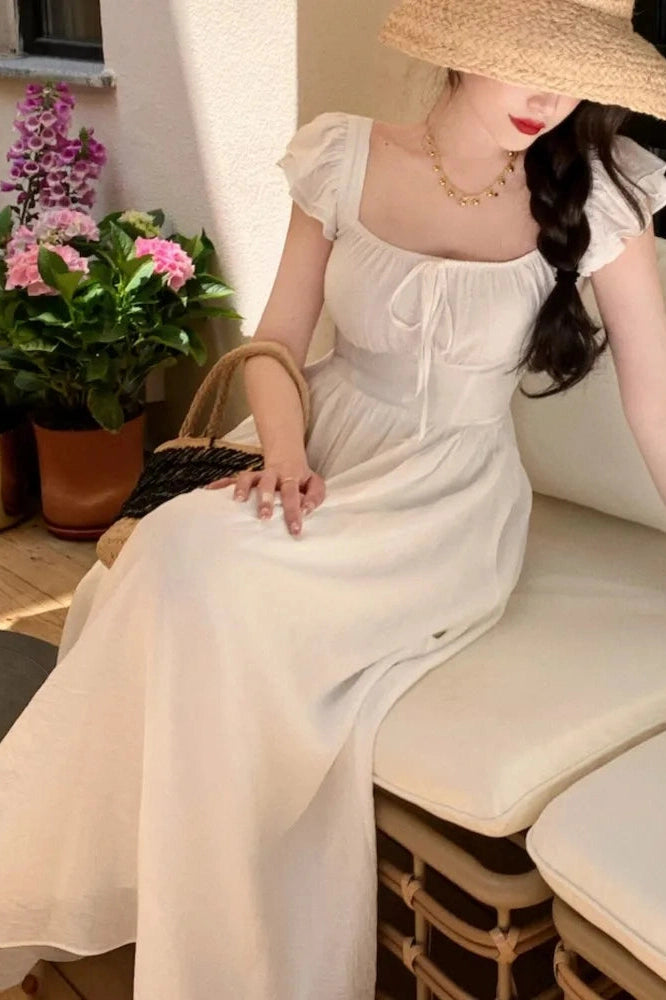 Elegant Square Collar Maxi Dress