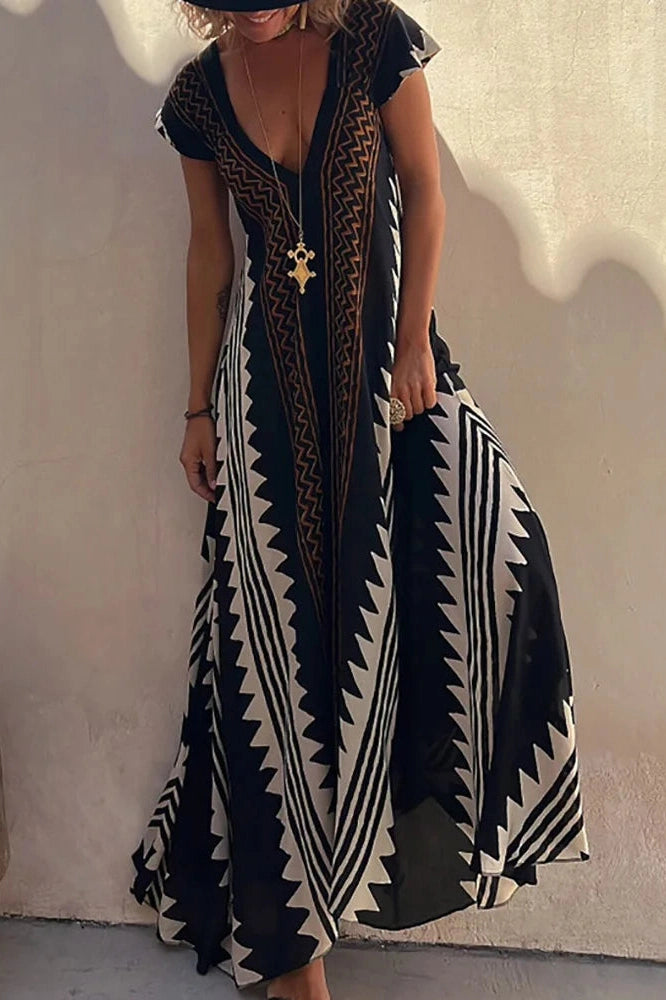 Sleeveless V-Neck Printed Maxi Dress