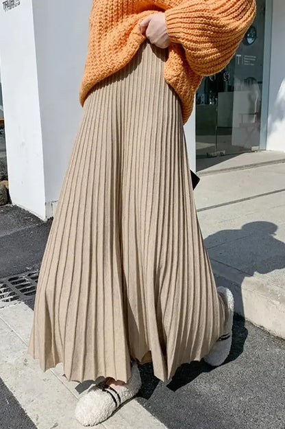 High Waist Patchwork Pleated Maxi Skirt