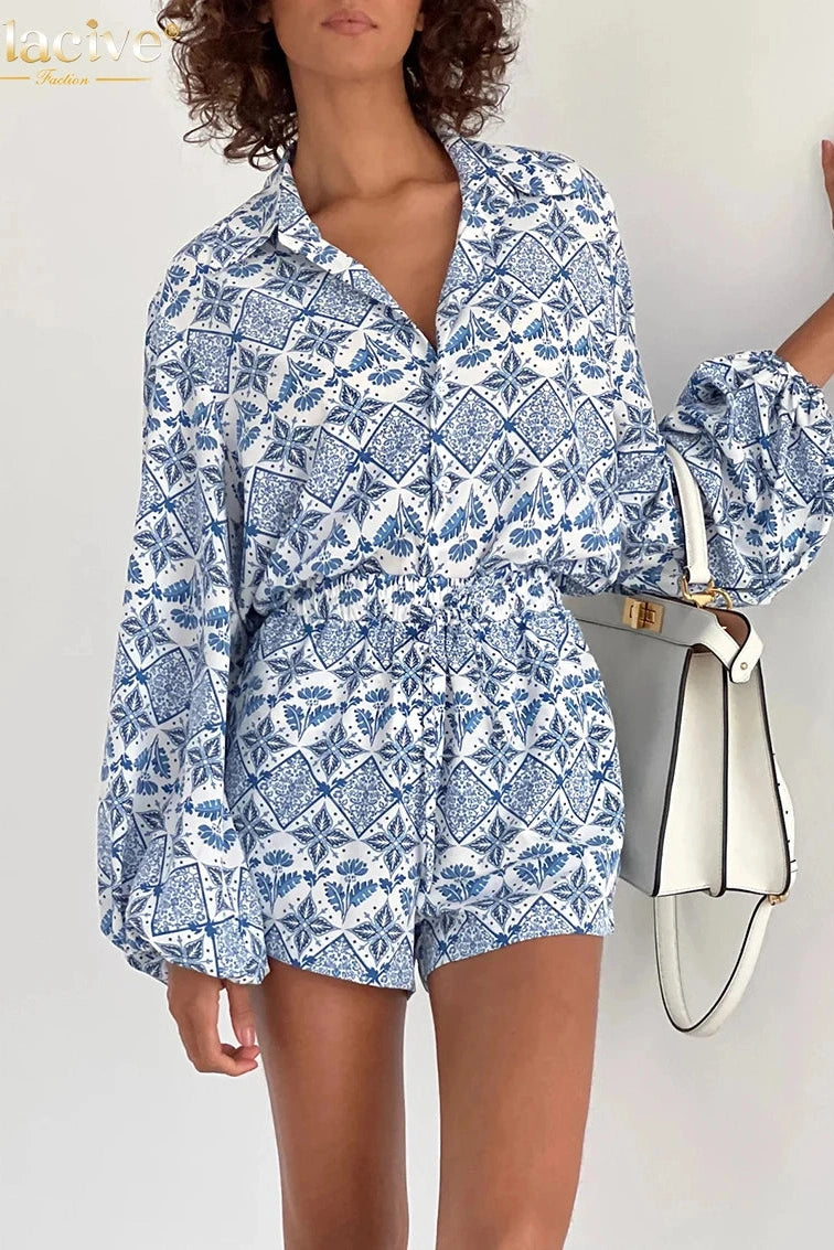 Printed Long Puff Sleeve Mini Dress