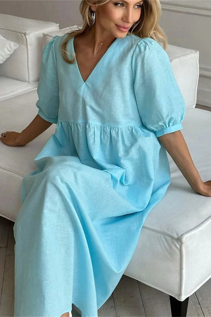 Elegant V-Neck Short Sleeve Maxi Dress