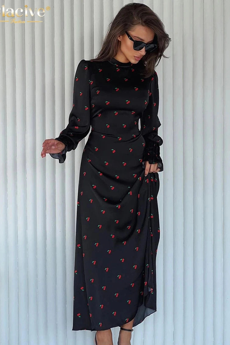 Print Long Sleeve Bodycon Maxi Dress