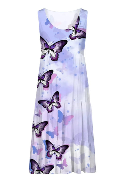 Butterfly Printed Sleeveless A-Line Mini Dress