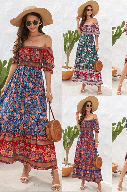 Floral Print Off-Shoulder Maxi Dress