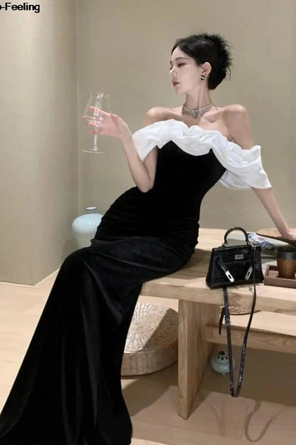 Elegant Off-Shoulder Velvet Maxi Dress