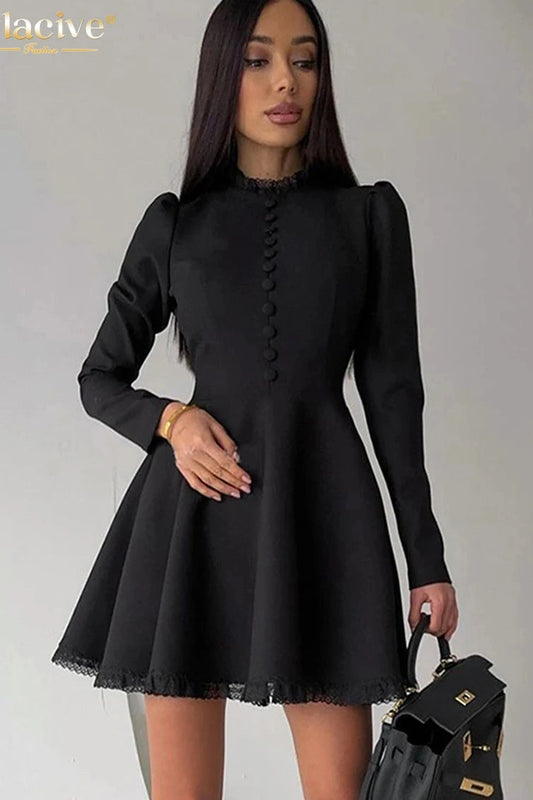 O-Neck Long Sleeve Mini Dress